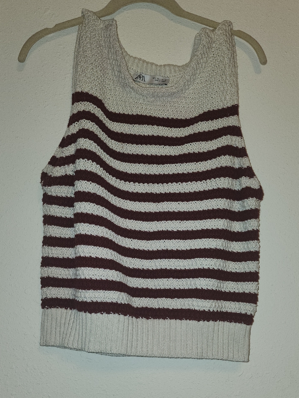 ZARA Cream & Burgundy Striped Knit Tank